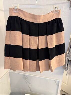 Pleated A-Line Black and Nude Striped Skirt with pockets!
